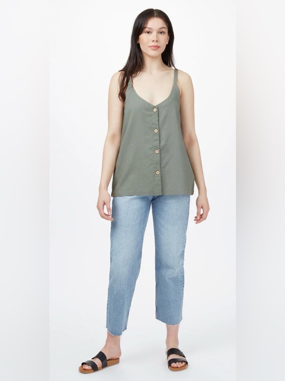 Nwt’s Tentree Green Button-Front Organic Cotton Tank Top Size Medium